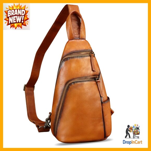 Genuine Leather Sling Backpack Crossbody Bag Vintage Retro Casual Daypack